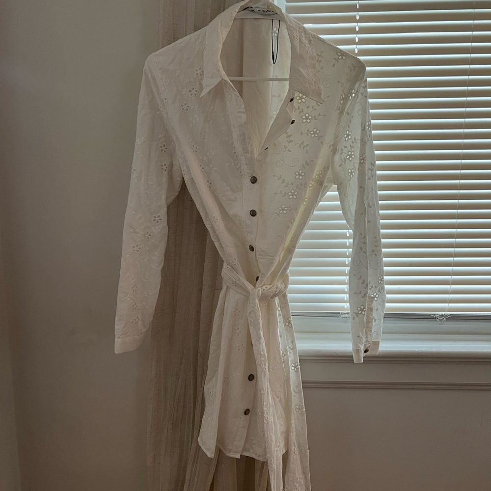Zara white floral shirt dress, size large